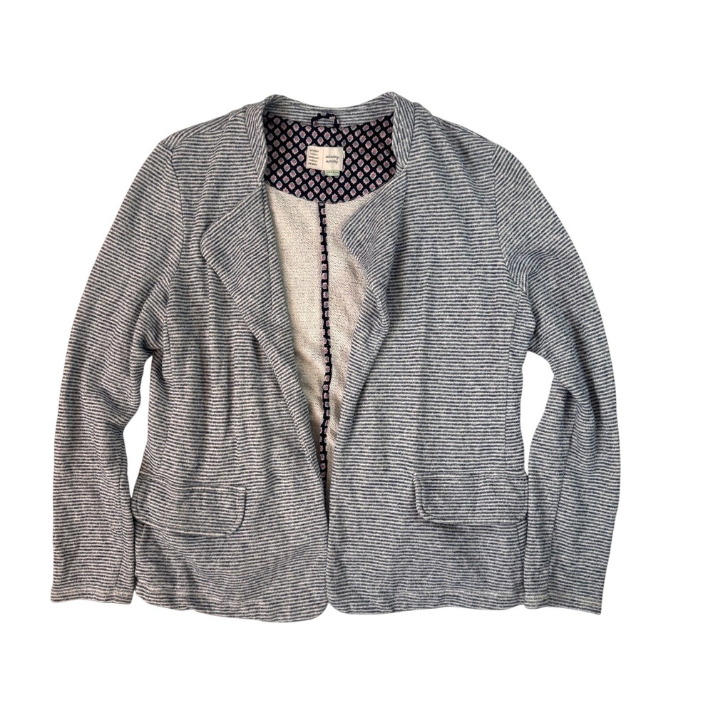 Saturday Sunday Knit Blazer Striped Large Blue White Womens Anthropologie Jacket